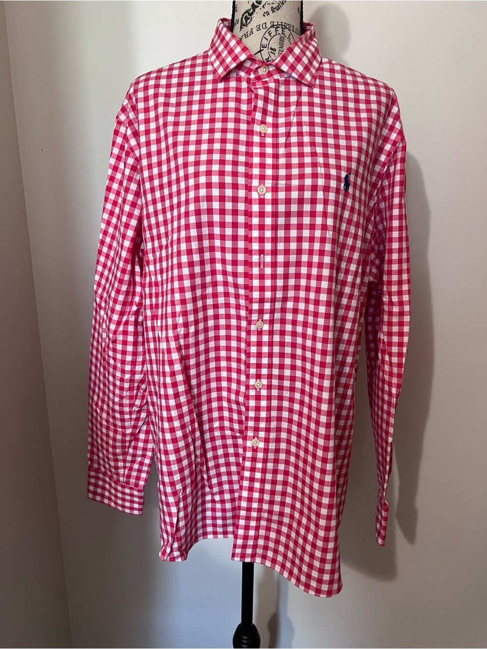 Polo Ralph Lauren Mens XL Red White Gingham Non-Iron Button Down Shirt